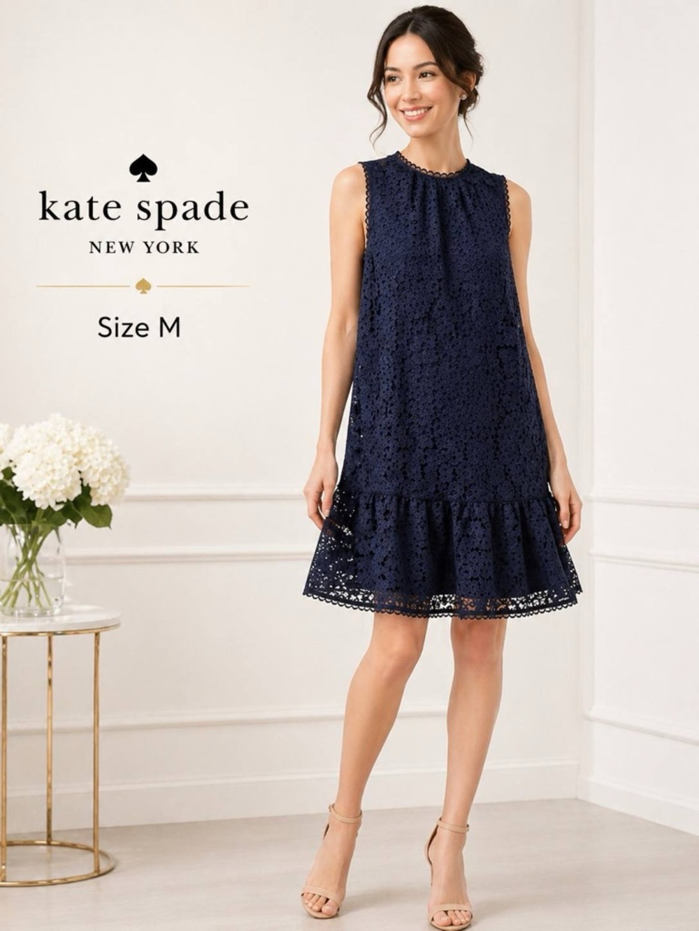 Kate Spade New York Dress Women Navy Blue Floral Lace Sleeveless Size M NWT